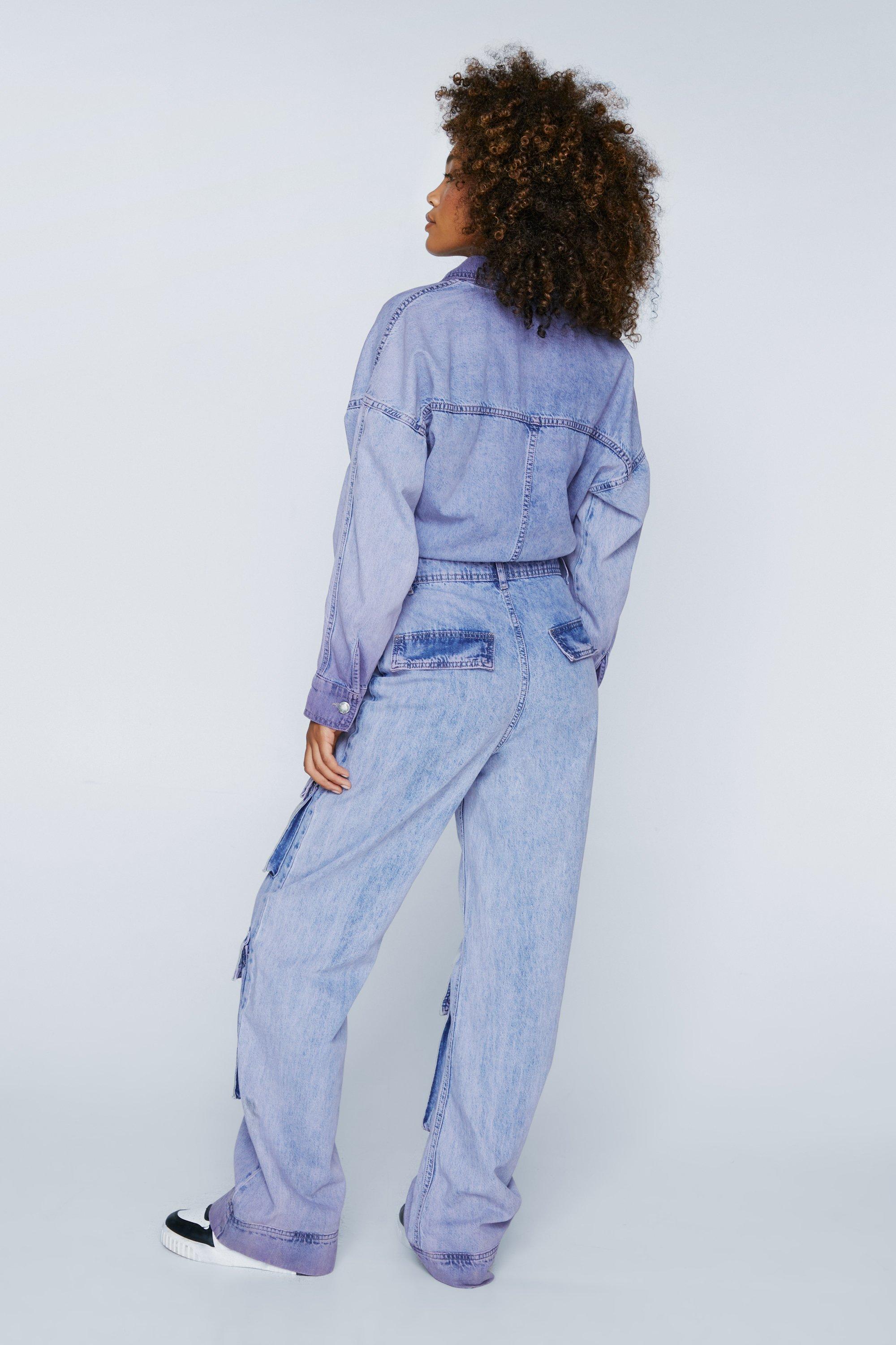 Pocket Detail Acid Wash Denim Jumpsuit